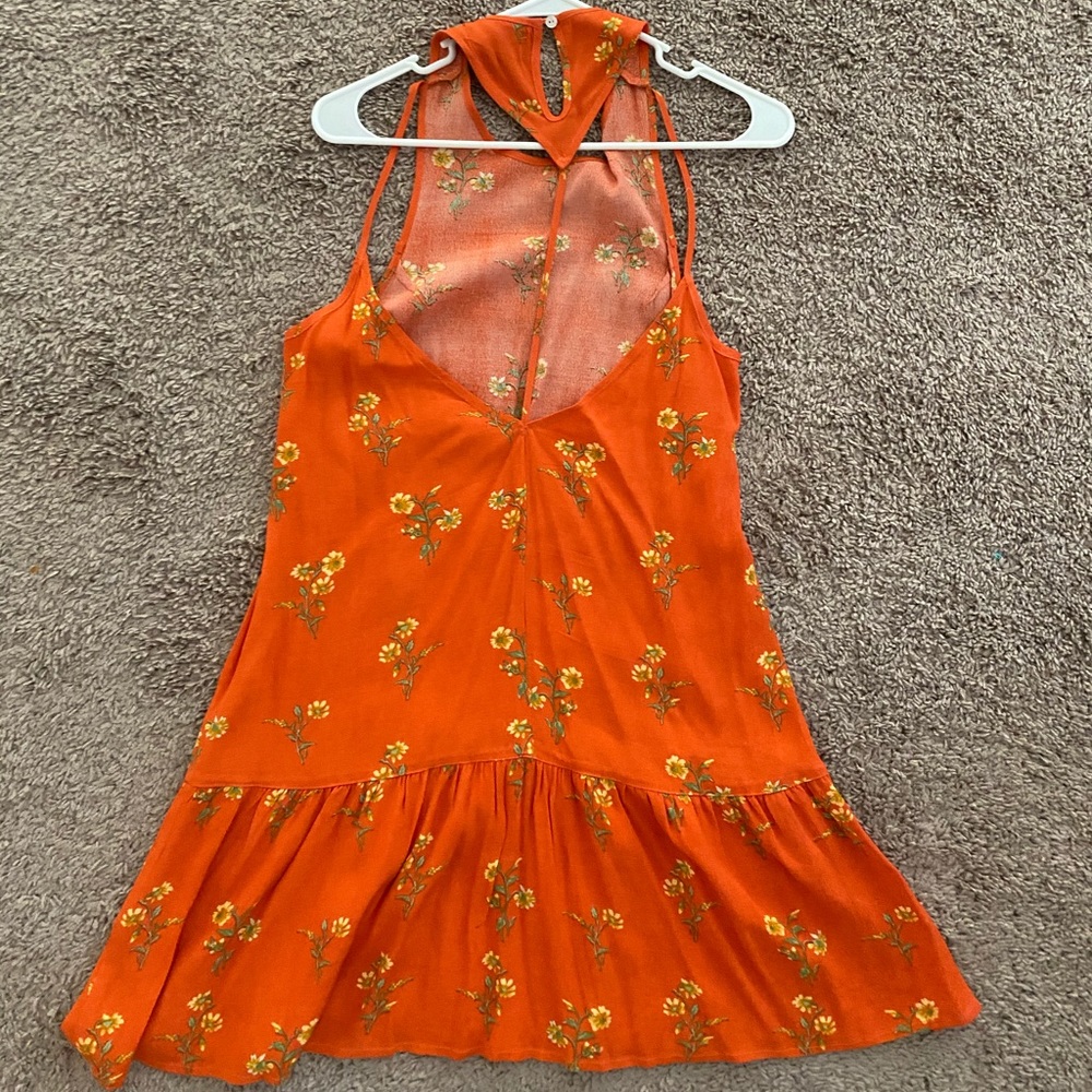 Orange Dress with Yellow Floral Pattern